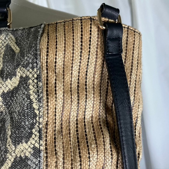 Tommy Bahama Tote Bag Snakeskin Print Shoulder Handbag Straw Canvas‎ Bag - Picture 4 of 16